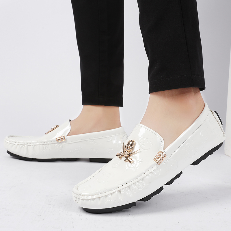 Patent Leather Shine - Men Quality Shoes Shine Skull Loafers